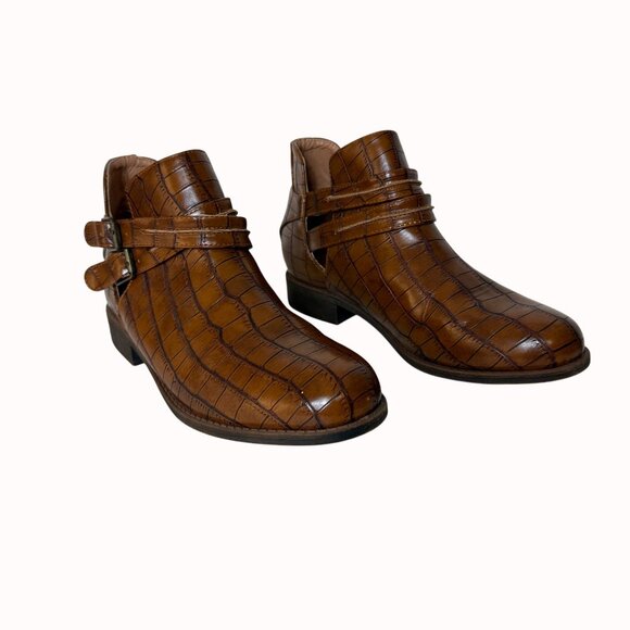 Mata Croc Embossed Ankle Boots Brown Size 8.5 Double Buckle Straps Western Style - Picture 15 of 15